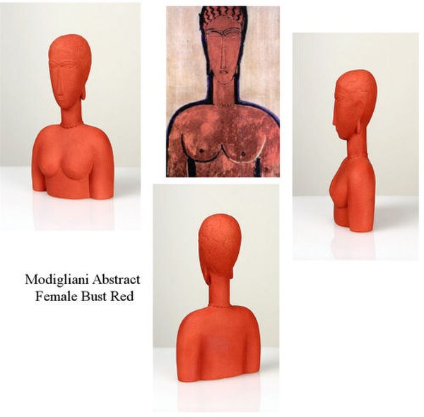 Modigliani Abstract Female Bust Head Red Woman elongated Sculpting